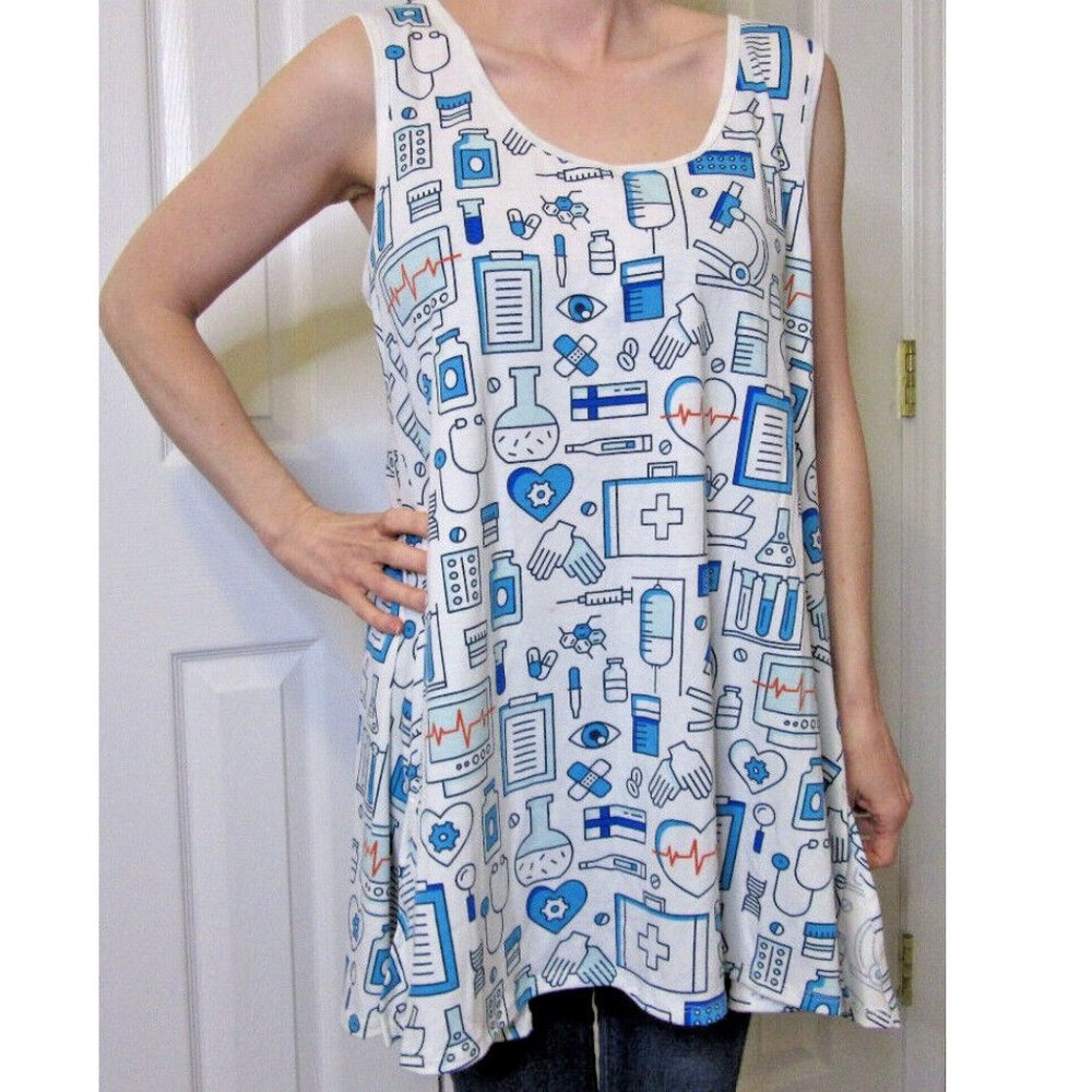 LuLaRoe Nurse Doctor Perfect Tank Tunic Top Work Shirt Blue White NWT Size M